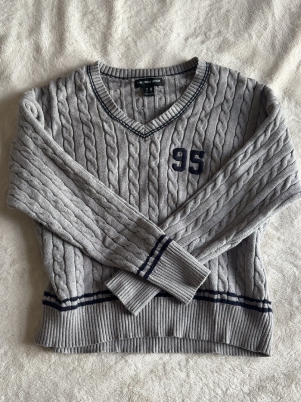 streetwear society v neck cable knit sweater